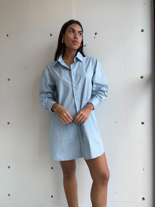 blue shirt dress