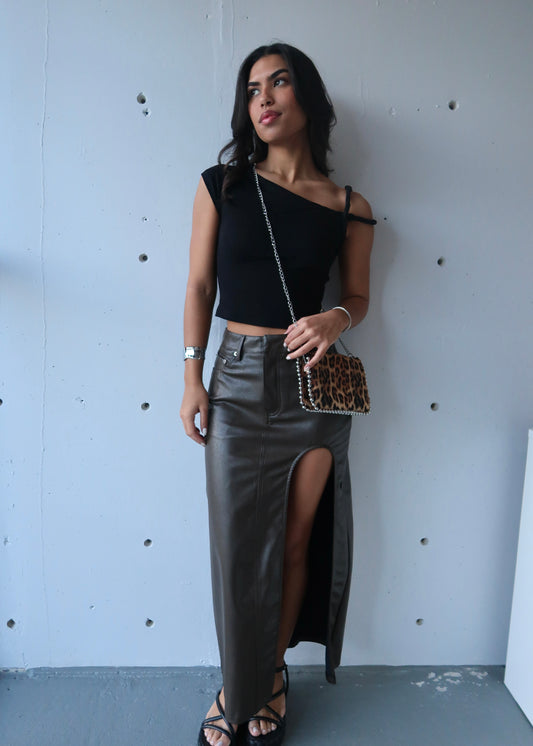 maxi leather skirt brown