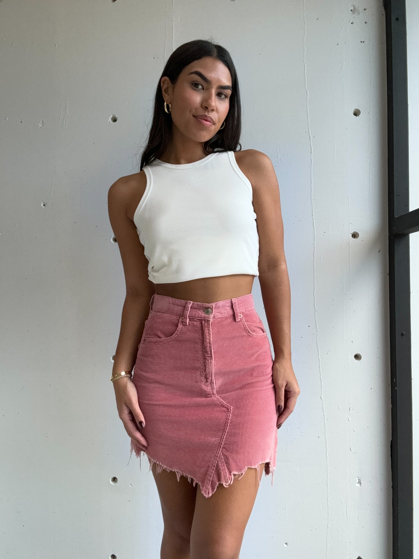 pink corduroy skirt