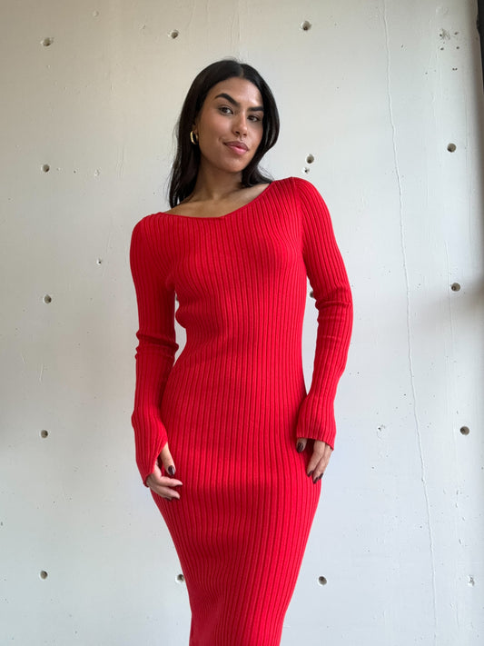 red sweater dress